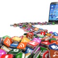 Software. Smartphone or mobile phone app icons background. 3d