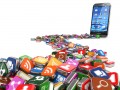 Software. Smartphone or mobile phone app icons background. 3d