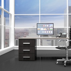 Interior of a modern office with window and cityscape view