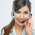 Customer support operator close up portrait.  call center smili