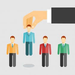 Vector illustration conceptual of human resources management with a businessman selecting a candidate from job applicants for hiring  promotion or dismissal